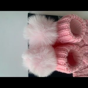 Nicole Miller baby girl knitted hat with booties and sock set